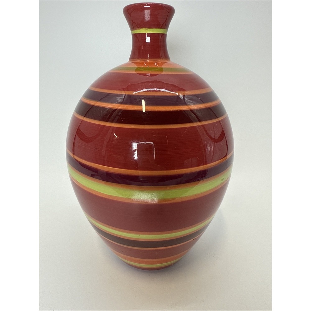 Artist made Pottery Art Decor Lg jug striped Wonder Approx 12 in tall‎